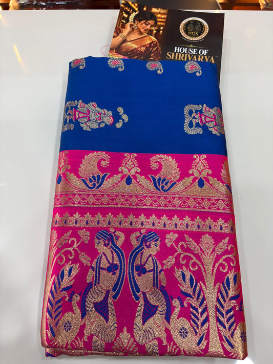 Baluchari Silk Saree – Pink & Blue