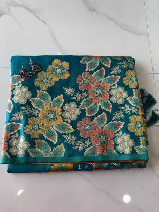 Digital Satin Saree – Firozi