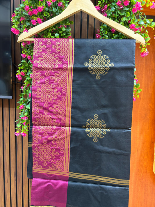 Kanjivaram Saree – Black & Rani