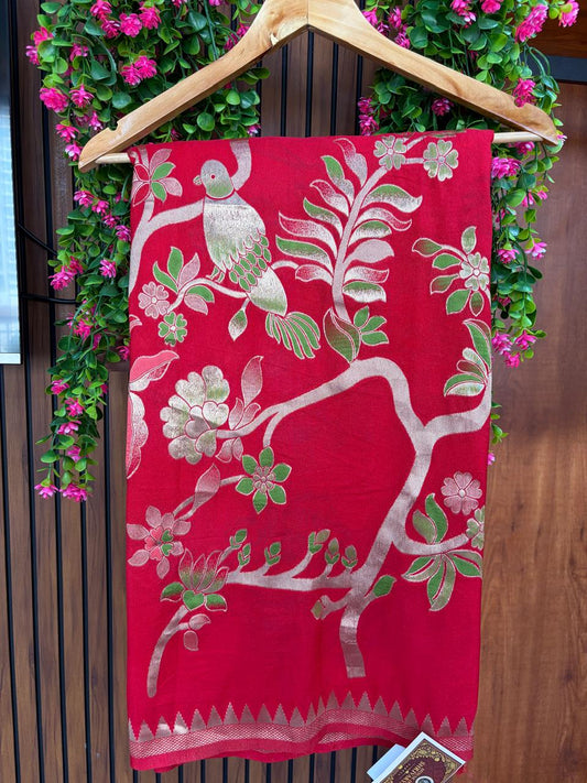 Crepe Khadi Silk Saree – Red