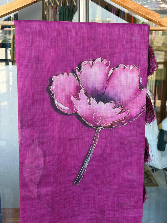 Linen Aari Work Saree – Purple
