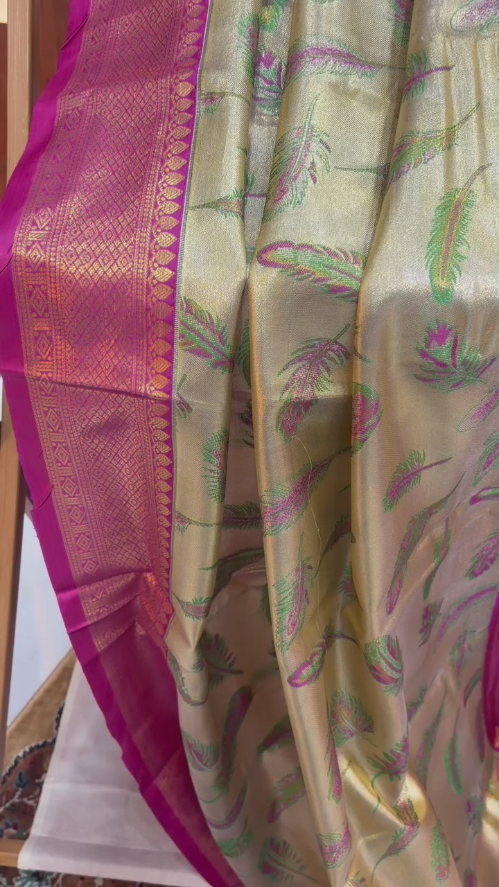 Kanjivaram Zari Saree – Golden & Pink