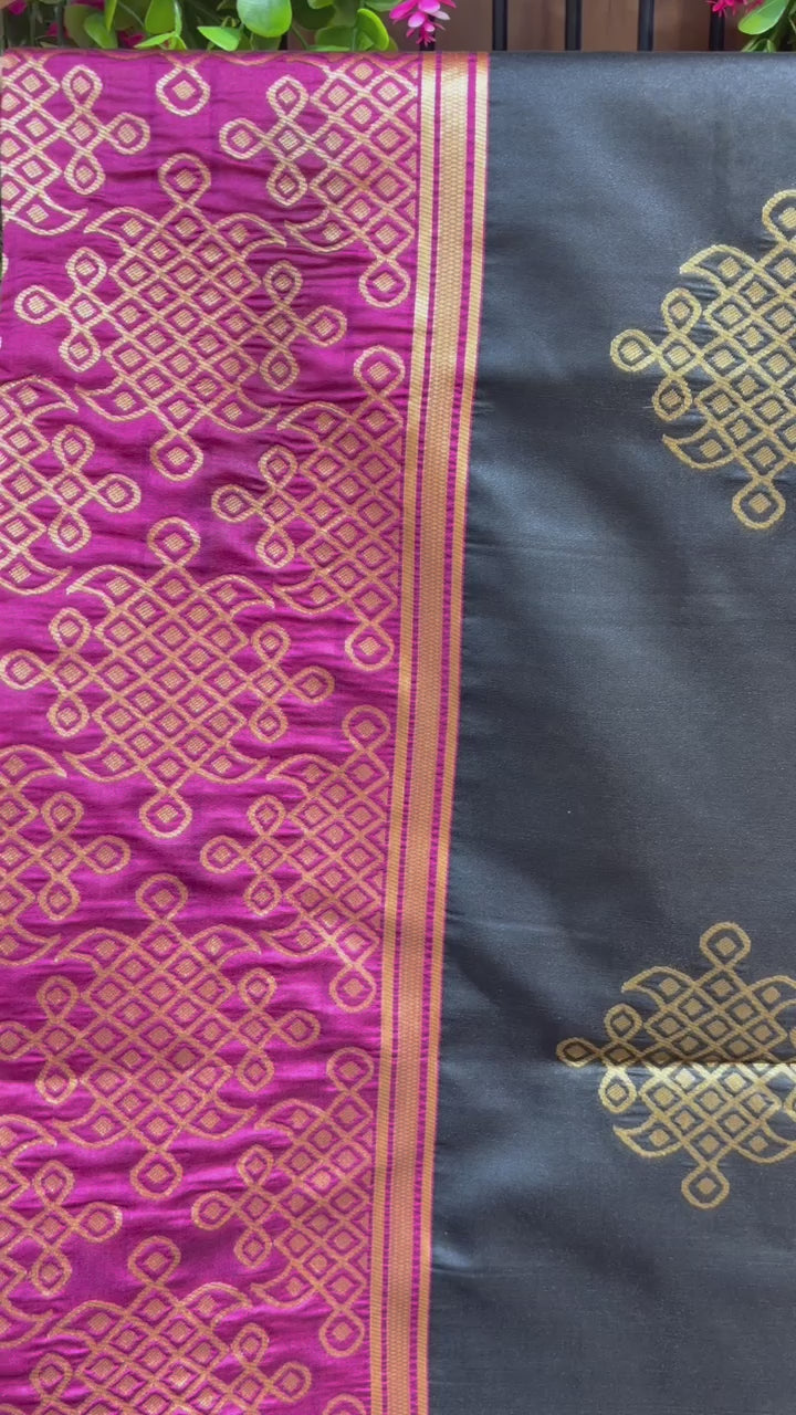 Kanjivaram Saree – Black & Rani