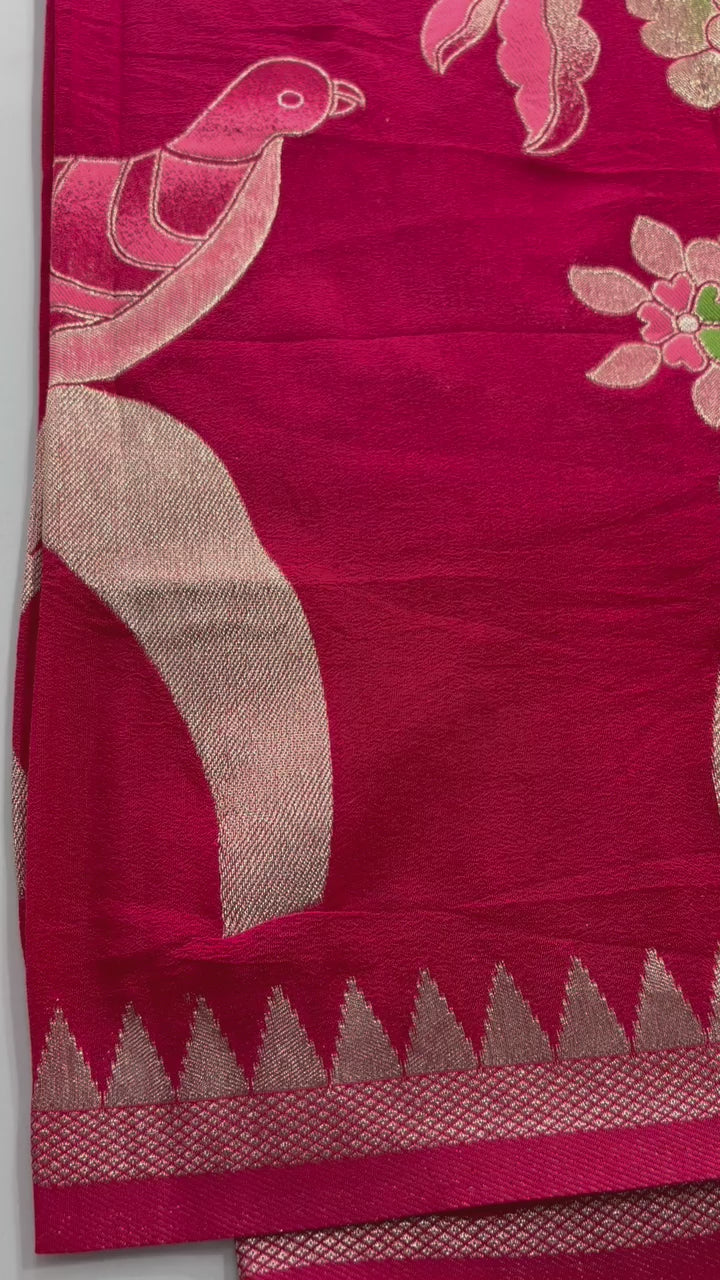 Crepe Khadi Silk Saree – Red