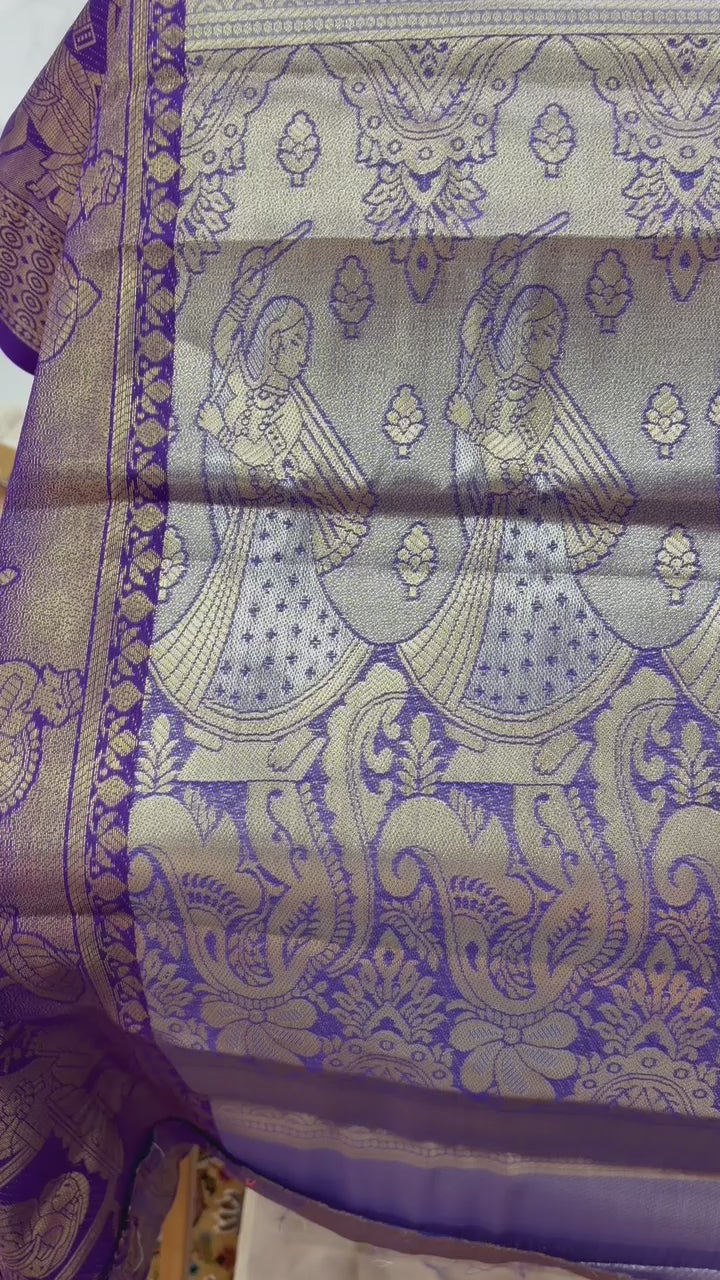 Kanjivaram Zari Saree – Yellow & Purple