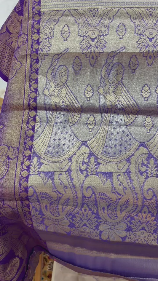 Kanjivaram Zari Saree – Yellow & Purple