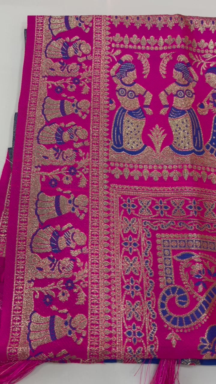 Baluchari Silk Saree – Pink & Blue