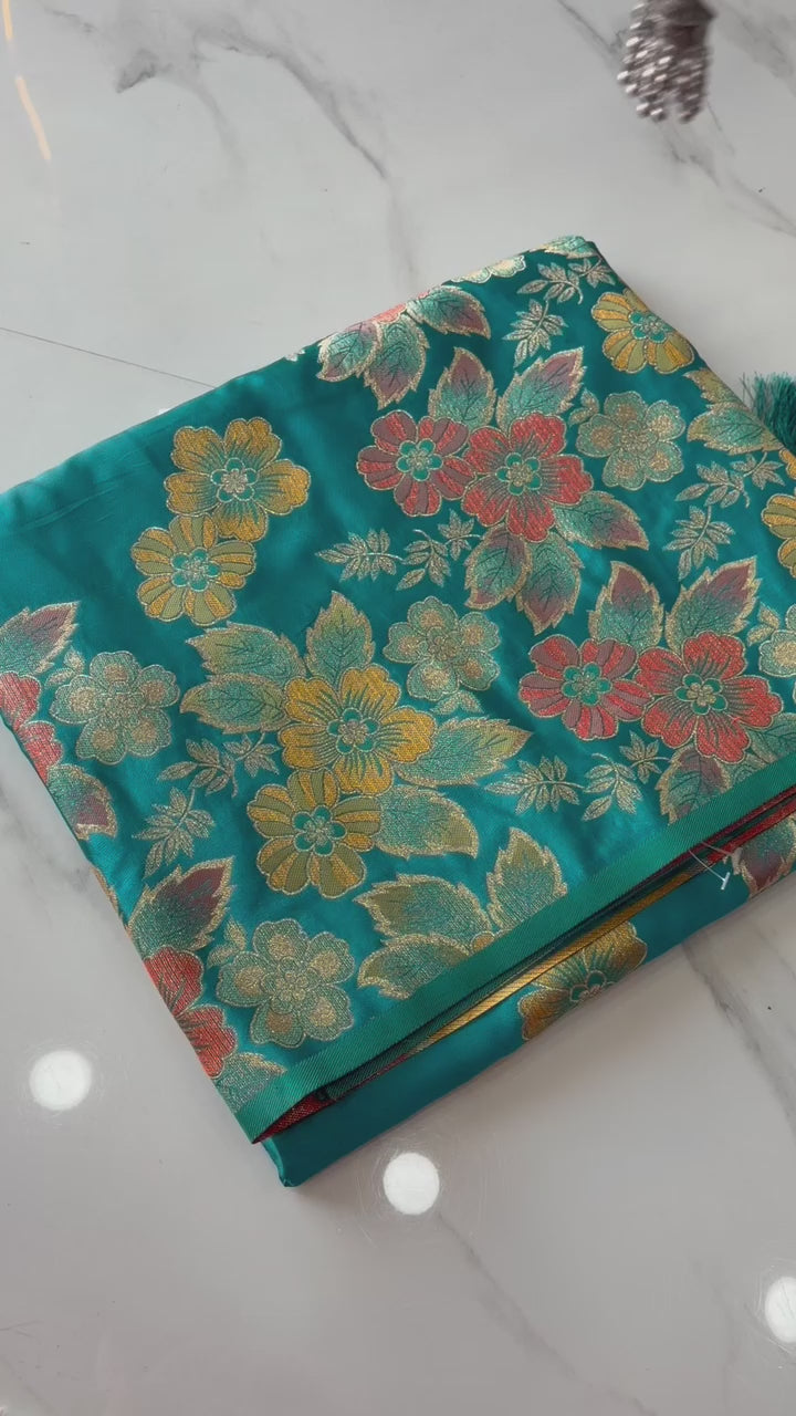 Digital Satin Saree – Firozi